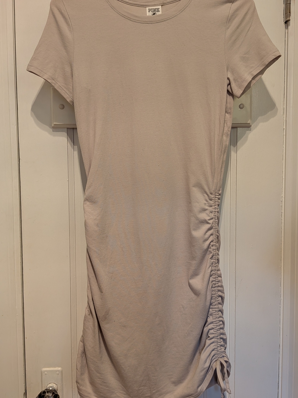 PINK Victoria's Secret Short Sleeve Ruched Side Dress - Light Beige